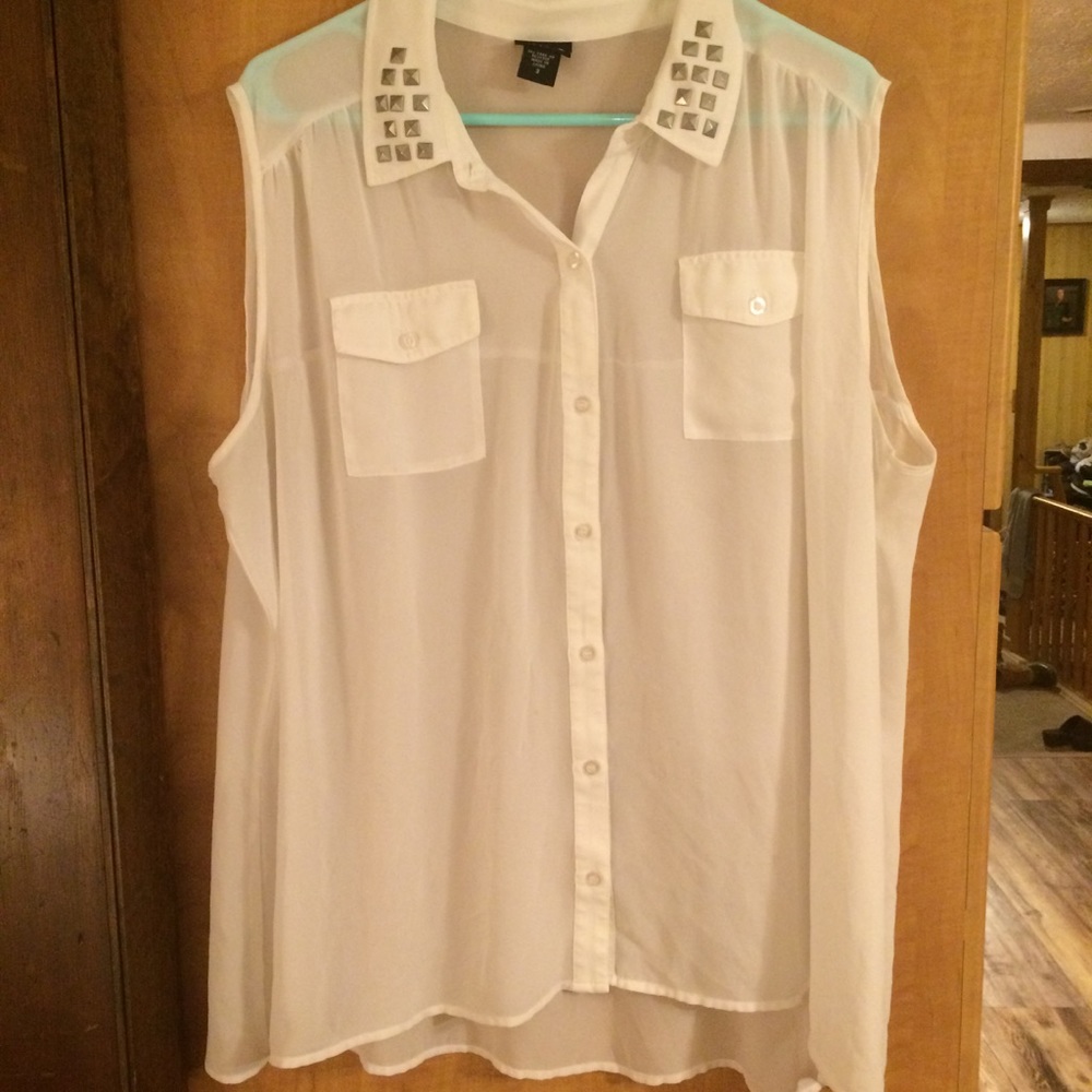 Sheer Button Up with Studded Collar
